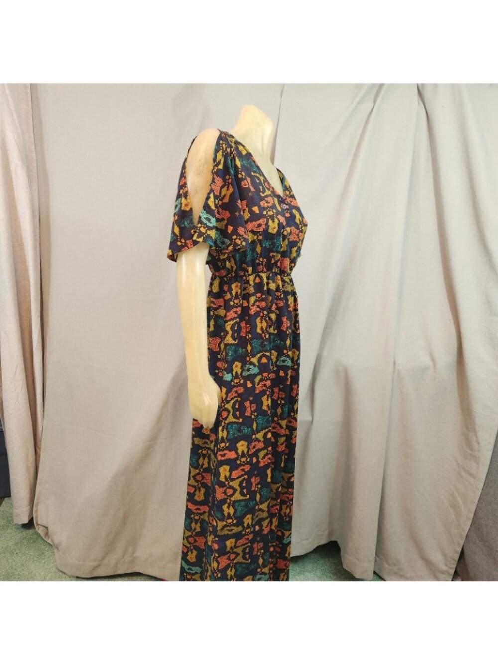 Collective Concepts Blue Yellow Short Slv V Neck Shift Dress Womens MEDIUM Cold - Picture 5 of 6
